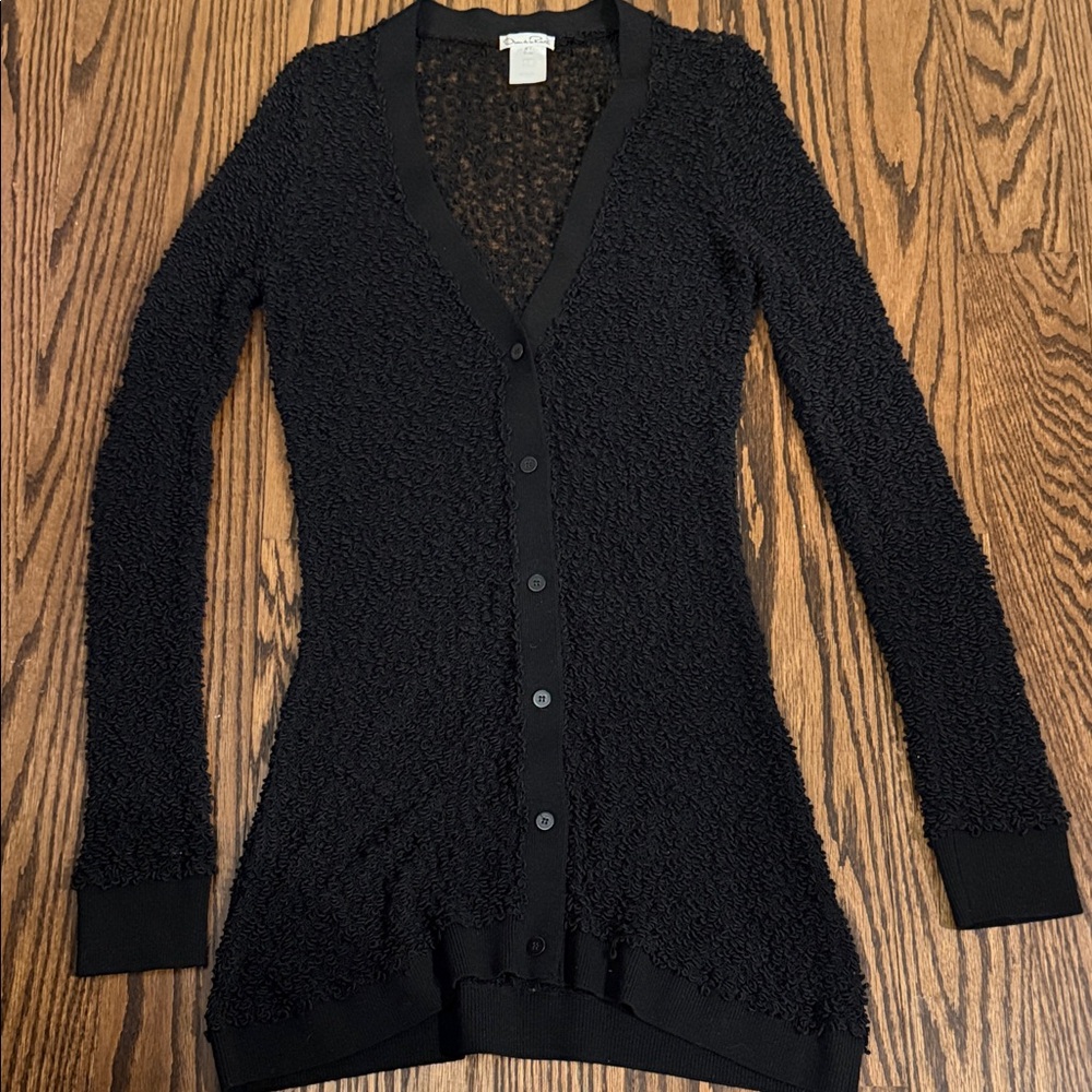Oscar de la Renta Black Textured Women's Cardigan  Sweater
